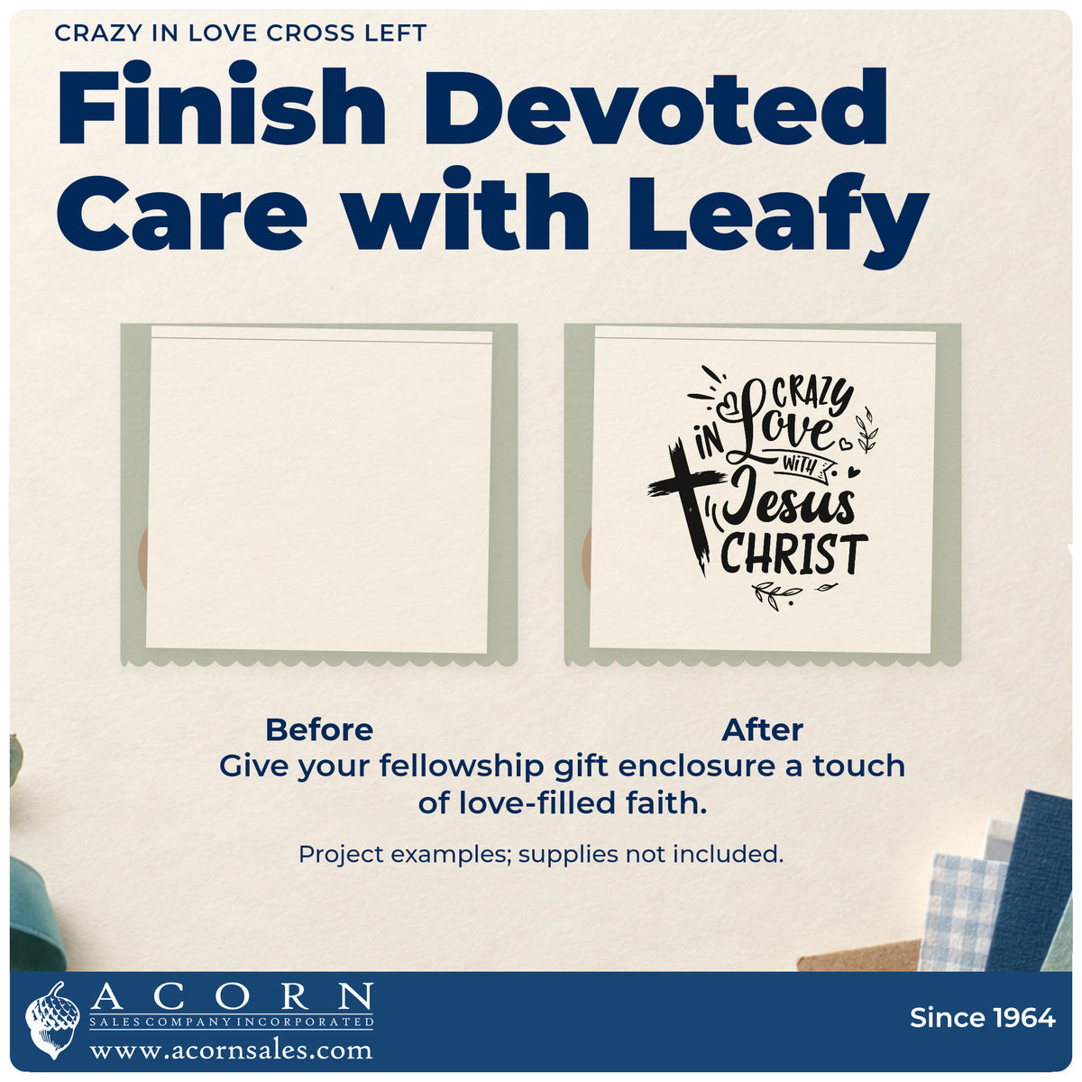 Before and after of a plain item finished with the Crazy In Love Cross Left Self-Inking Stamp, a quick upgrade for kraft bag stencils.