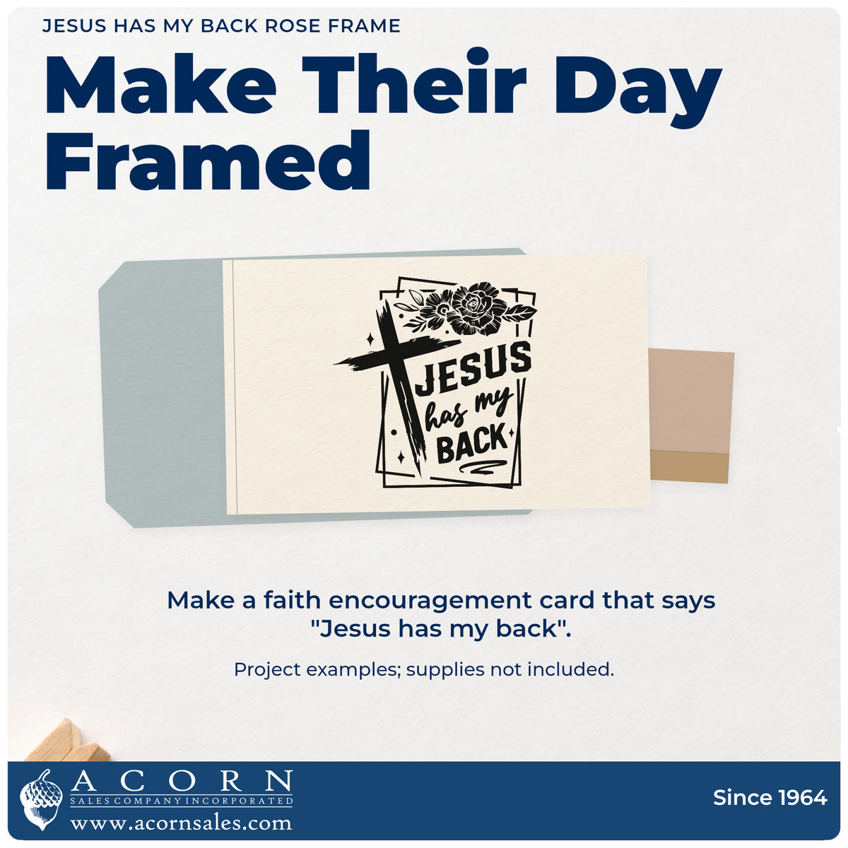 A finished handmade project stamped with the Jesus Has My Back Rose Framed Lettering Stamp - Premium Vintage Pro Wooden, ideal for rearview mirror tags.
