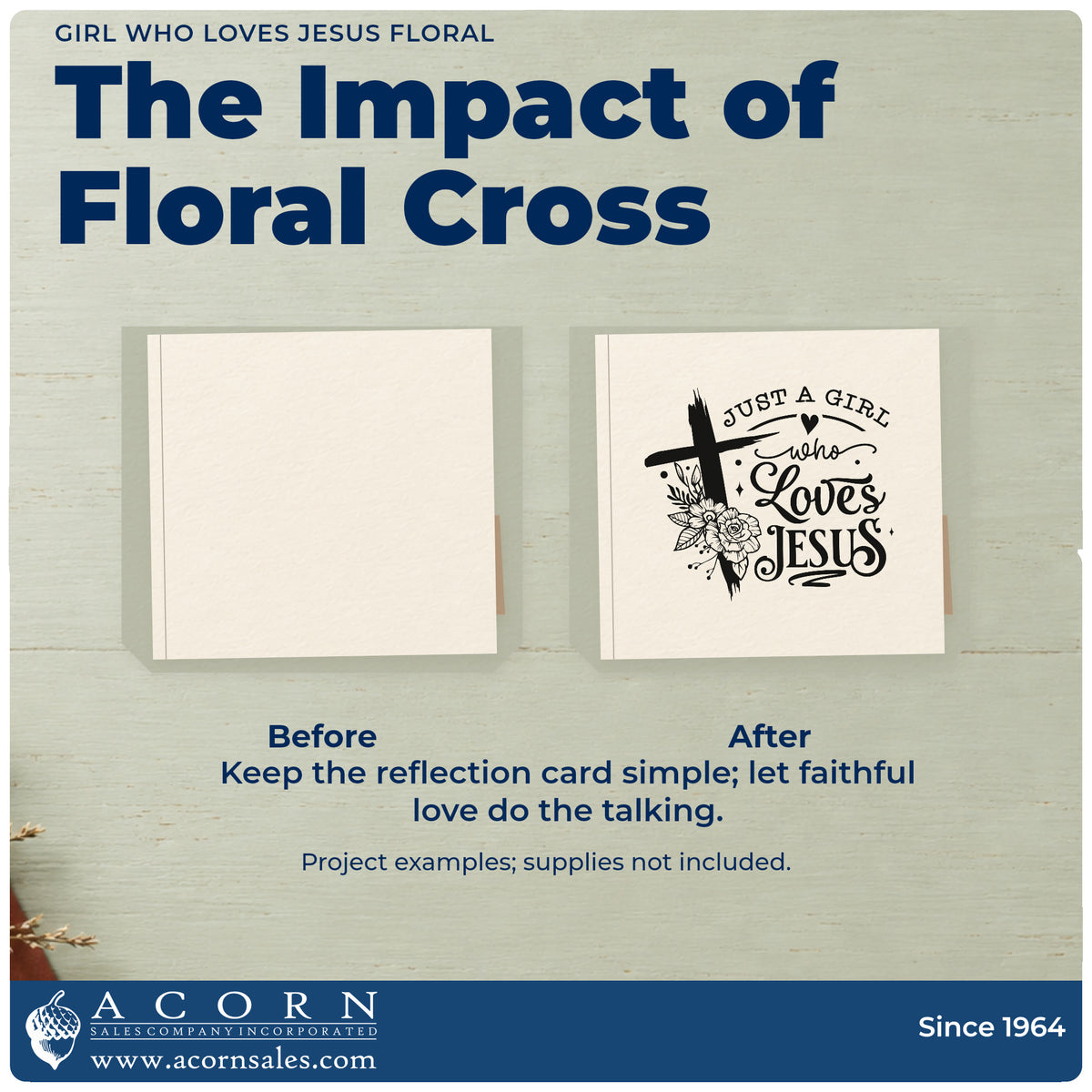 Before and after of a plain item finished with the Just A Girl Who Loves Jesus Brushstroke Cross Pre-Inked Stamp – Slim, a quick upgrade for dance bag totes.