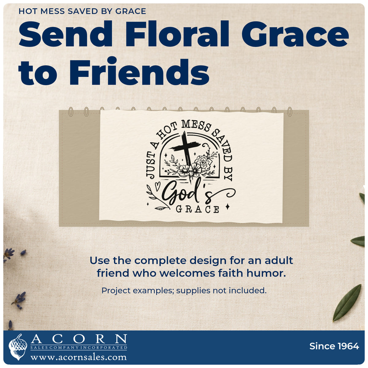 A finished handmade project stamped with the Just A Hot Mess Saved By God's Grace Slim Pre-Inked Stamp, ideal for mom group tags.