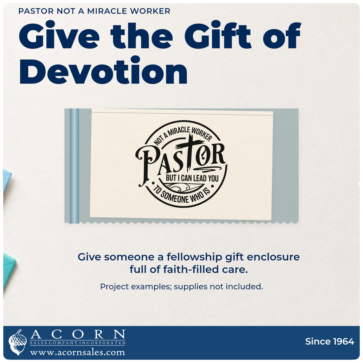 A finished handmade project stamped with the Pastor Not A Miracle Worker With Cross Premium Wooden Stamp - Vintage Pro, ideal for ordination gift tags.
