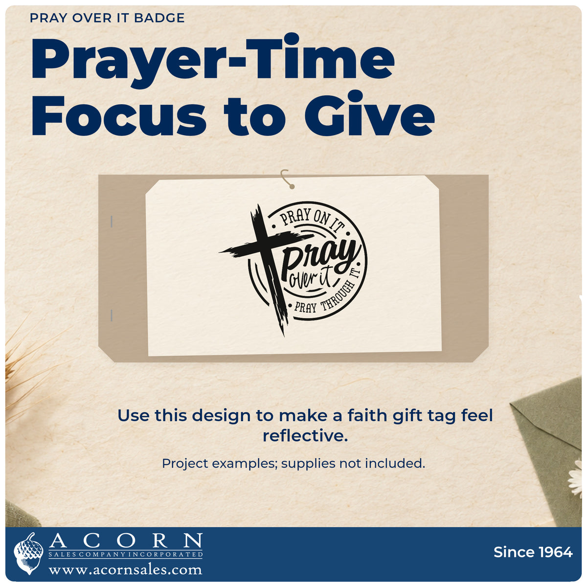 A finished handmade project stamped with the Pray Over It Badge Compact Pre-Inked Stamp – Slim, ideal for prayer chain tags.