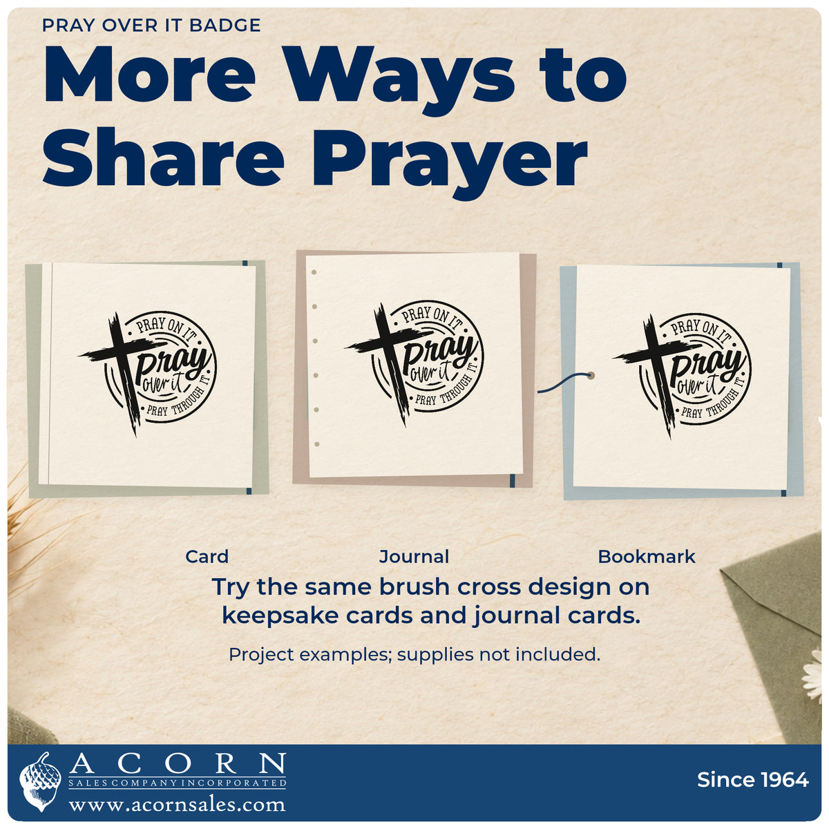 Three project examples made with the Pray Over It Badge Rubber Stamp – Duo Hand, including round magnet crafts.
