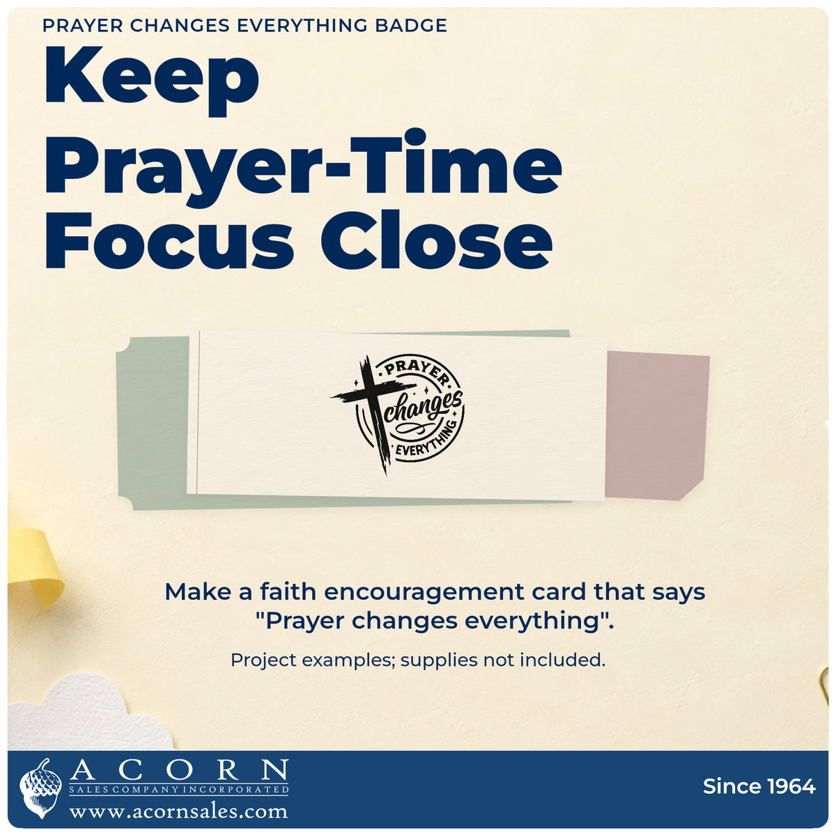 A finished handmade project stamped with the PSI Pre-Inked Prayer Changes Everything Stamp, ideal for sunday school tags.