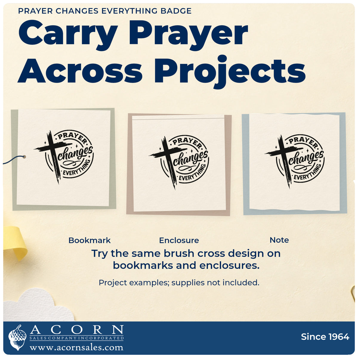 Three project examples made with the PSI Pre-Inked Prayer Changes Everything Stamp, including round coin crafts.