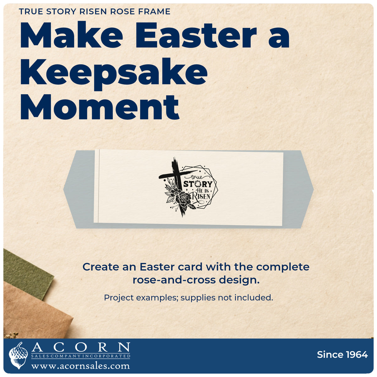 A finished handmade project stamped with the True Story Risen Rose Frame Pre-Inked Stamp – PSI, ideal for easter dinner tags.