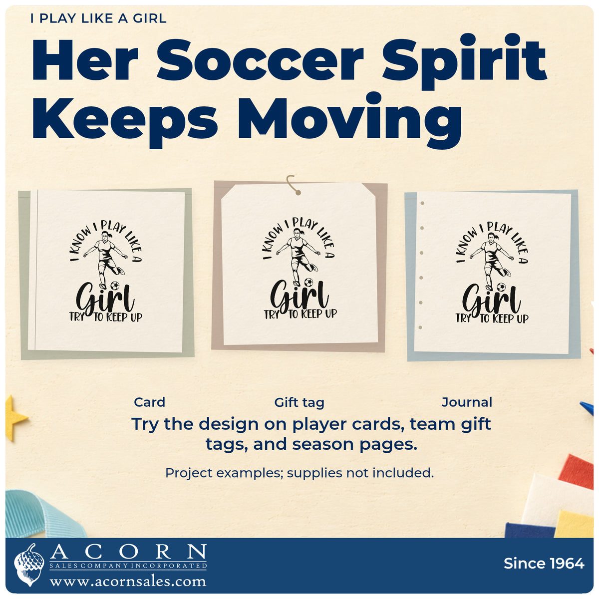 Three project examples made with the I Play Like A Girl Pre-Inked Stamp – Slim, including water bottle labels.
