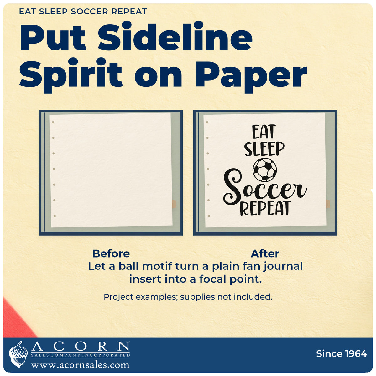 Before and after of a plain item finished with the Eat Sleep Soccer Repeat Lettering Hand Stamp – Duo, a quick upgrade for cereal jar labels.