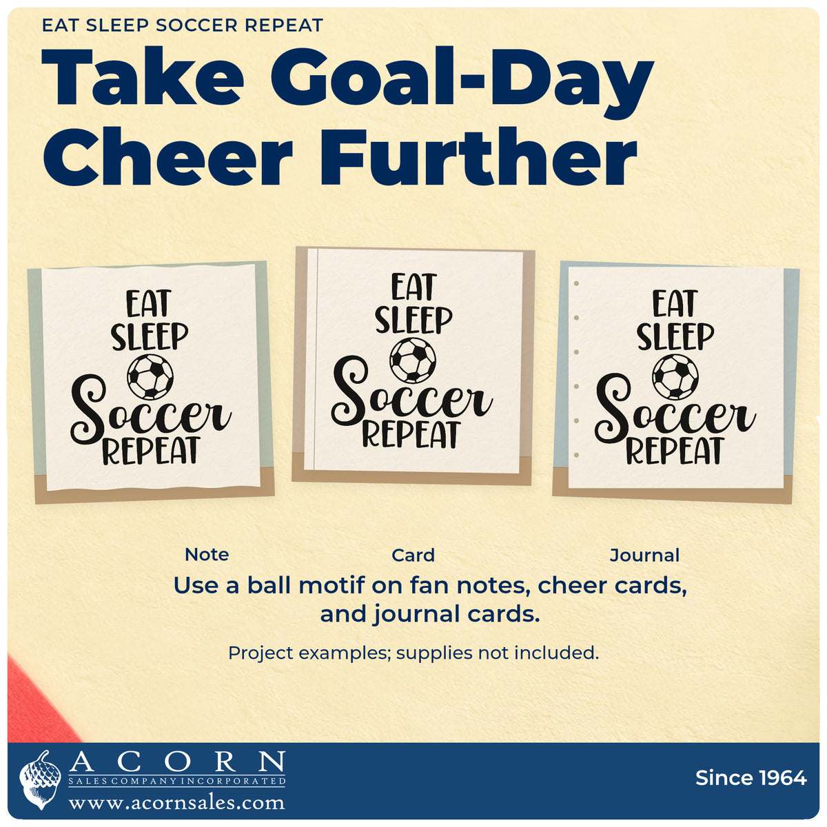Three project examples made with the Eat Sleep Soccer Repeat Lettering Hand Stamp – Duo, including bedroom door signs.