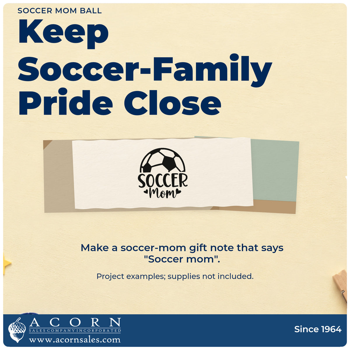 A finished handmade project stamped with the Soccer Mom Ball With Hearts Rubber Stamp – Wood Handle, ideal for sideline chair tags.