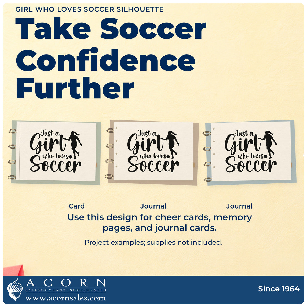 Three project examples made with the Girl Who Loves Soccer Silhouette Lettering Hand Stamp – Duo, including recruiting letter seals.