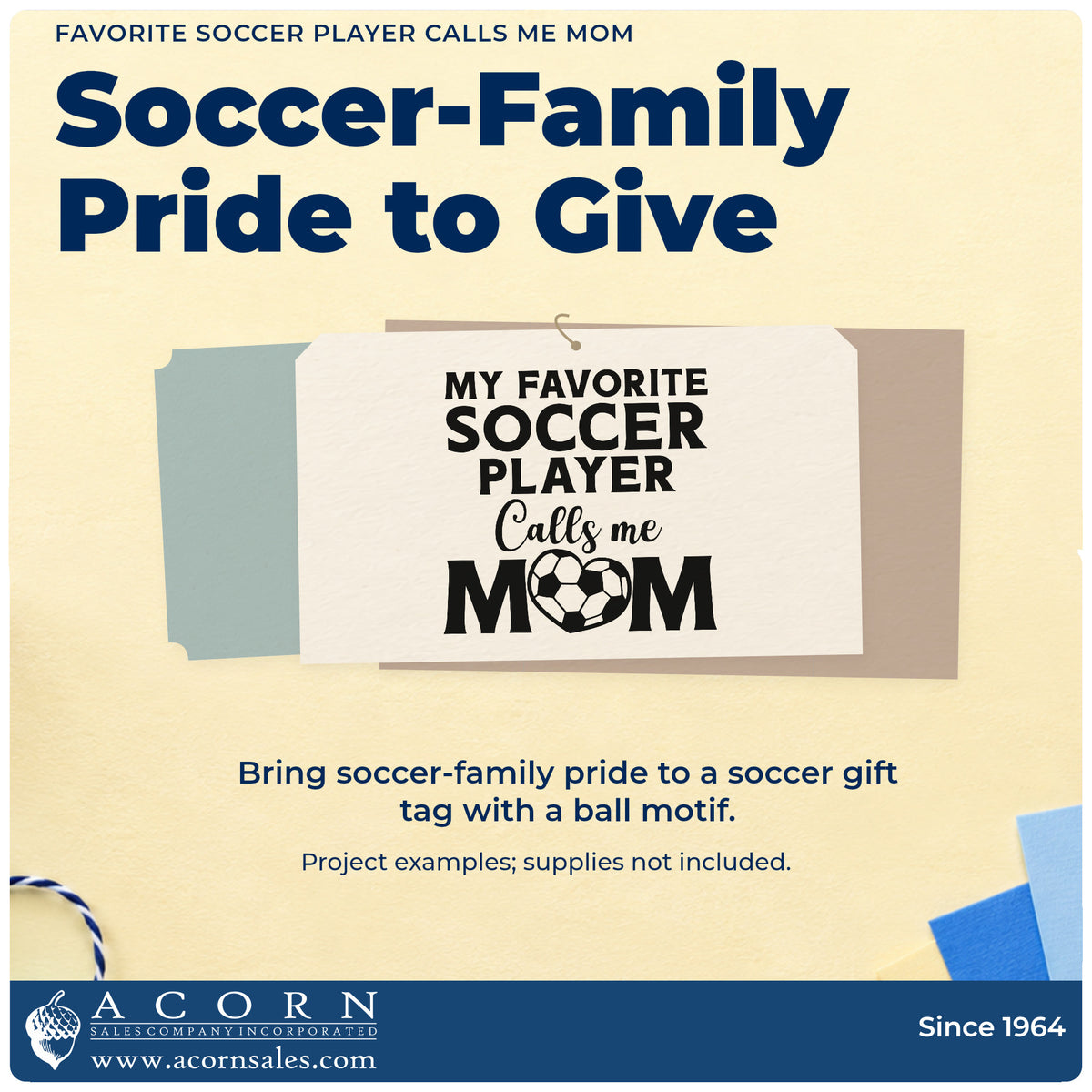 A finished handmade project stamped with the Duo Hand Soccer Mom Favorite Player Lettering Rubber Stamp, ideal for team mom gift tags.