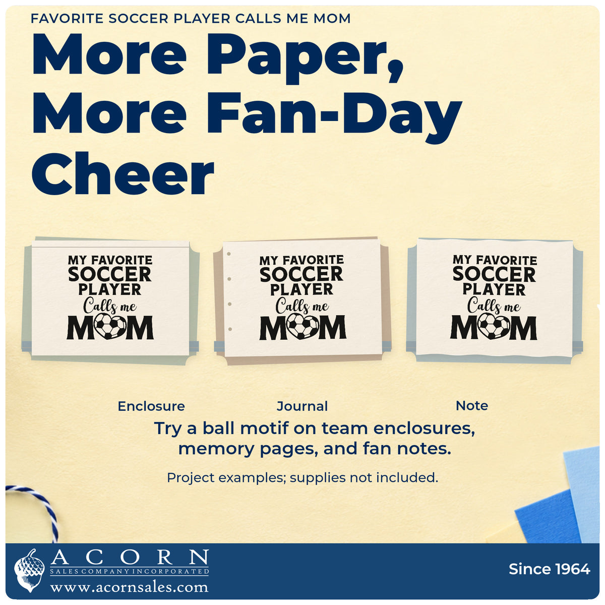 Three project examples made with the Soccer Mom Favorite Player Lettering Slim Pre-Inked Stamp, including orange slice labels.