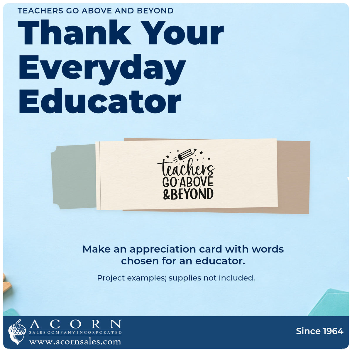 A finished handmade project stamped with the Teachers Go Above & Beyond Pencil Stamp - Premium Vintage Pro Wooden, ideal for classroom gift tags.