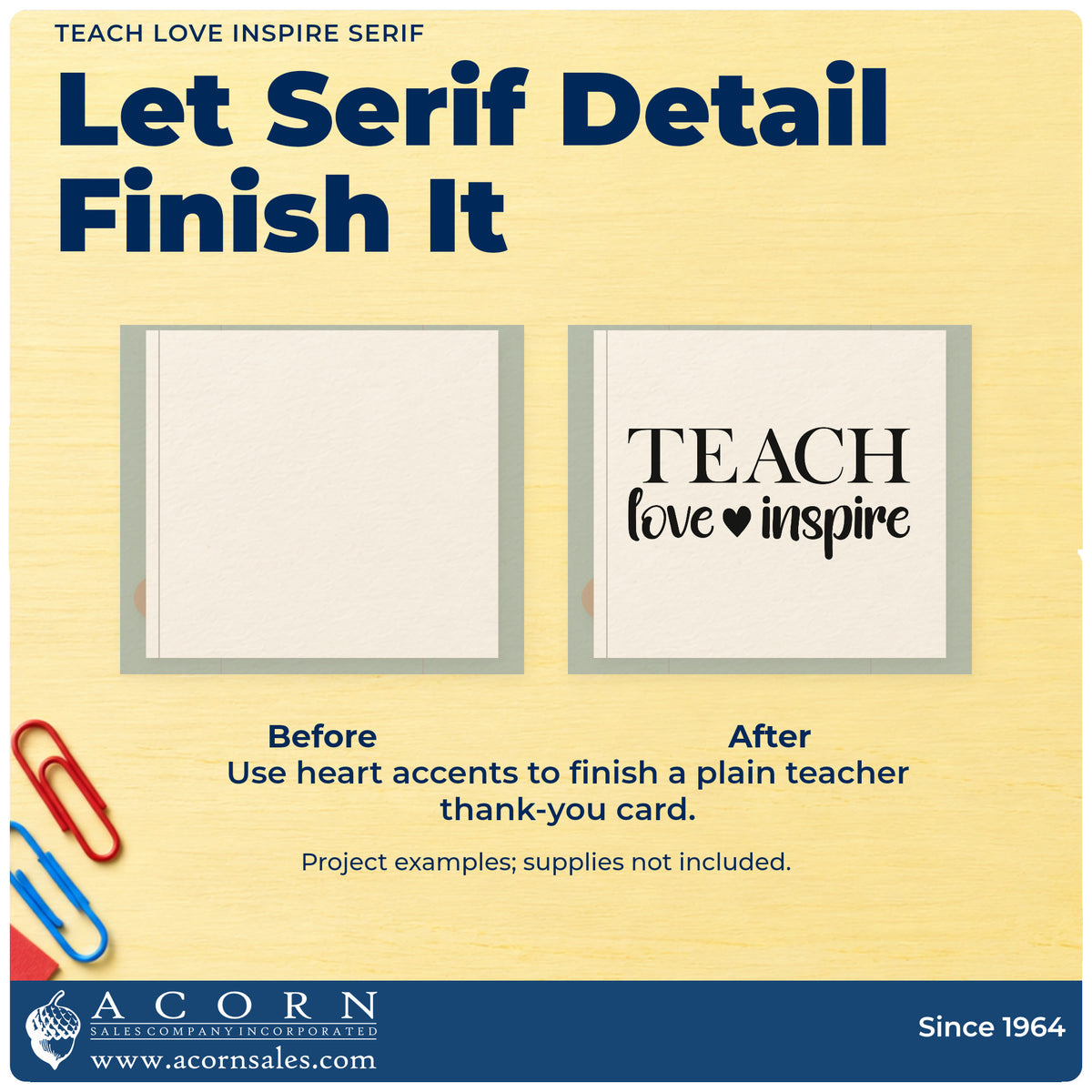 Before and after of a plain item finished with the Teach Love Inspire Serif Rubber Stamp – Duo Hand, a quick upgrade for program menu labels.