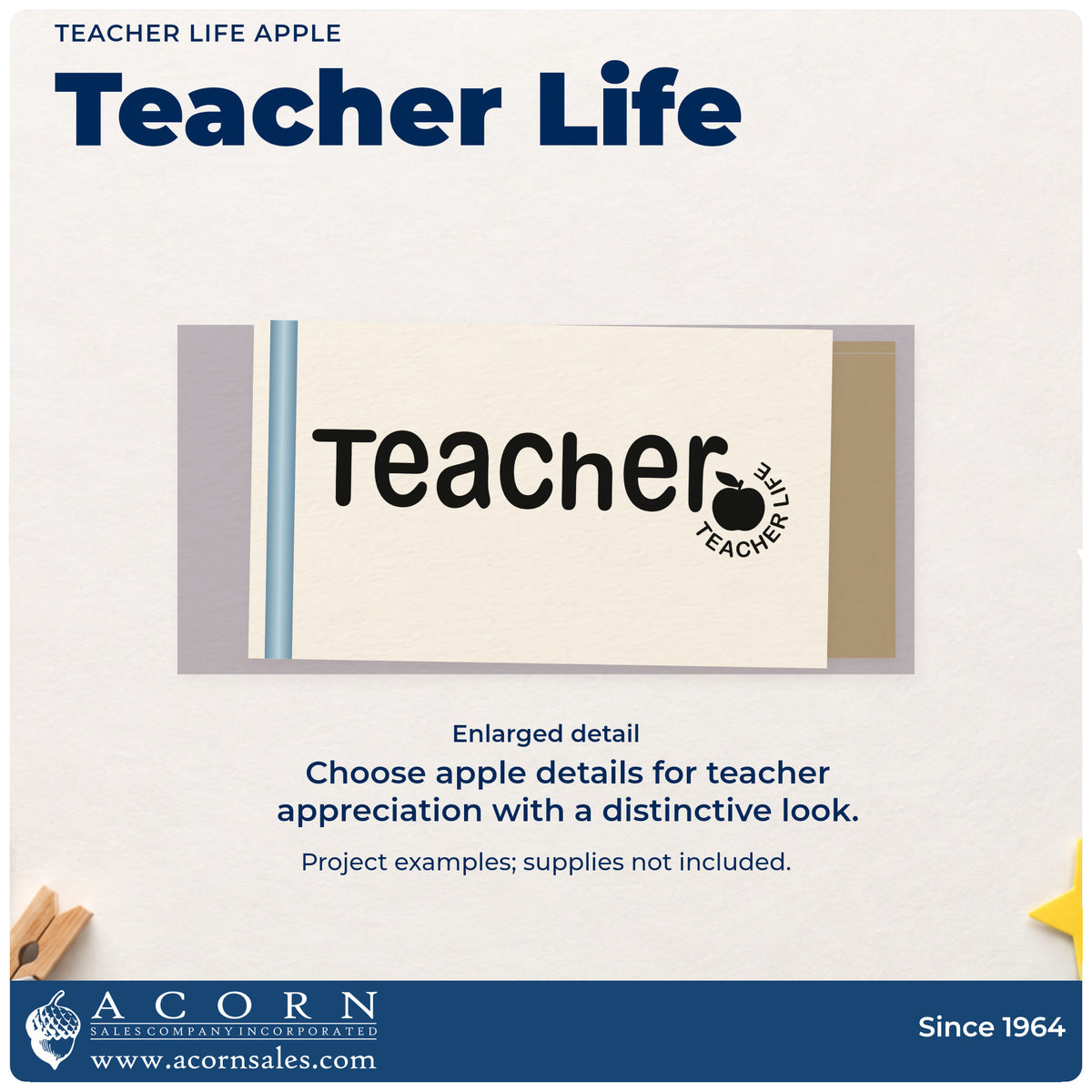 Teacher Life Apple Lettering Hand Stamp – Duo design shown close up for craft and DIY project inspiration.