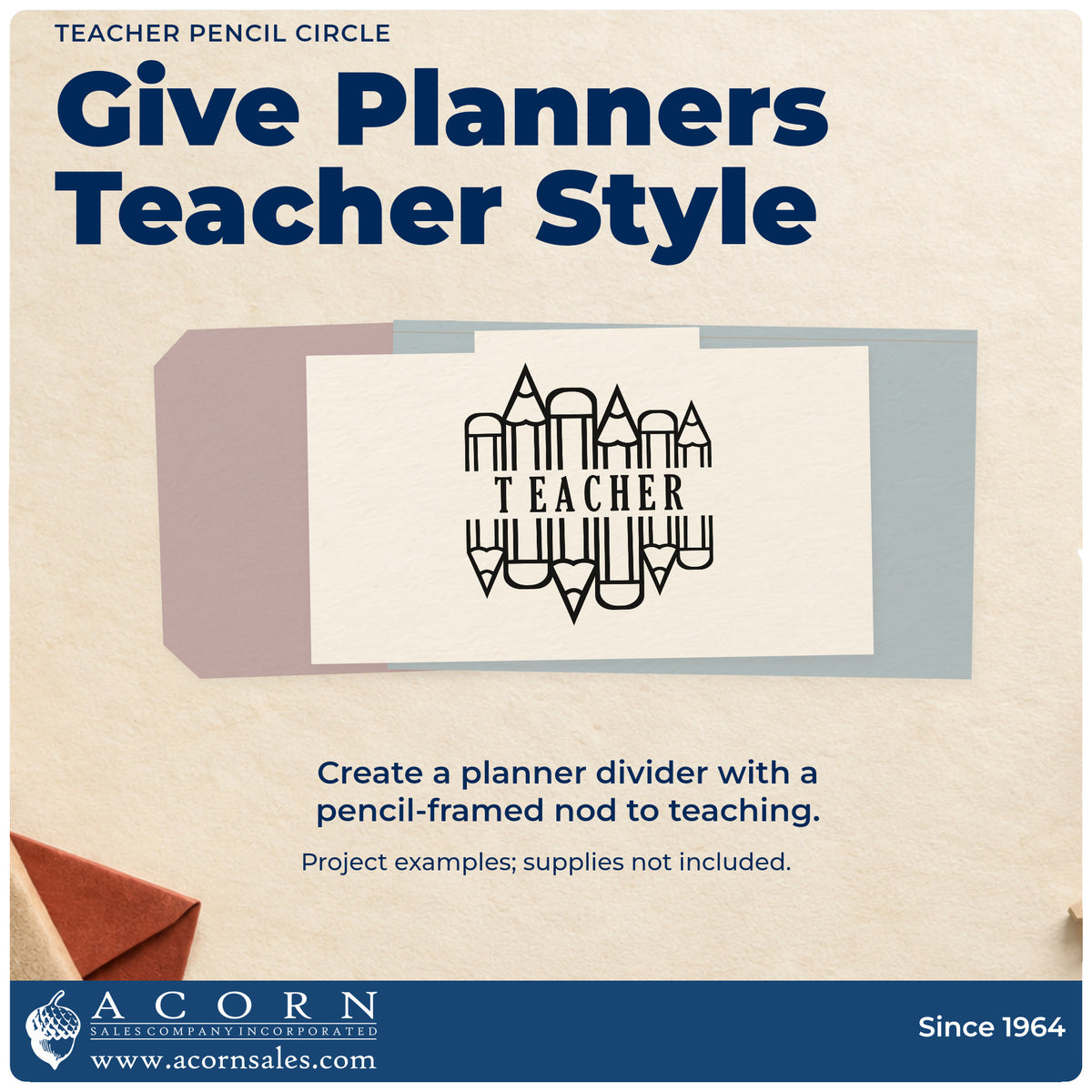 A finished handmade project stamped with the Teacher Pencil Circle Frame Accent Craft Stamp – Self-Inking, ideal for sharpener kit tags.