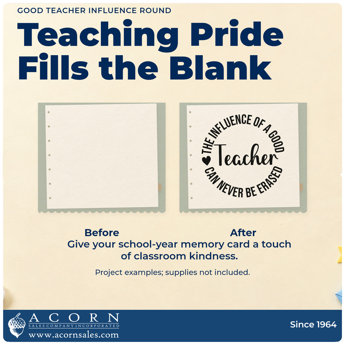 Good Teacher Influence Round Rubber Stamp – Duo Hand adding the finishing touch to handmade gifts and packaging.