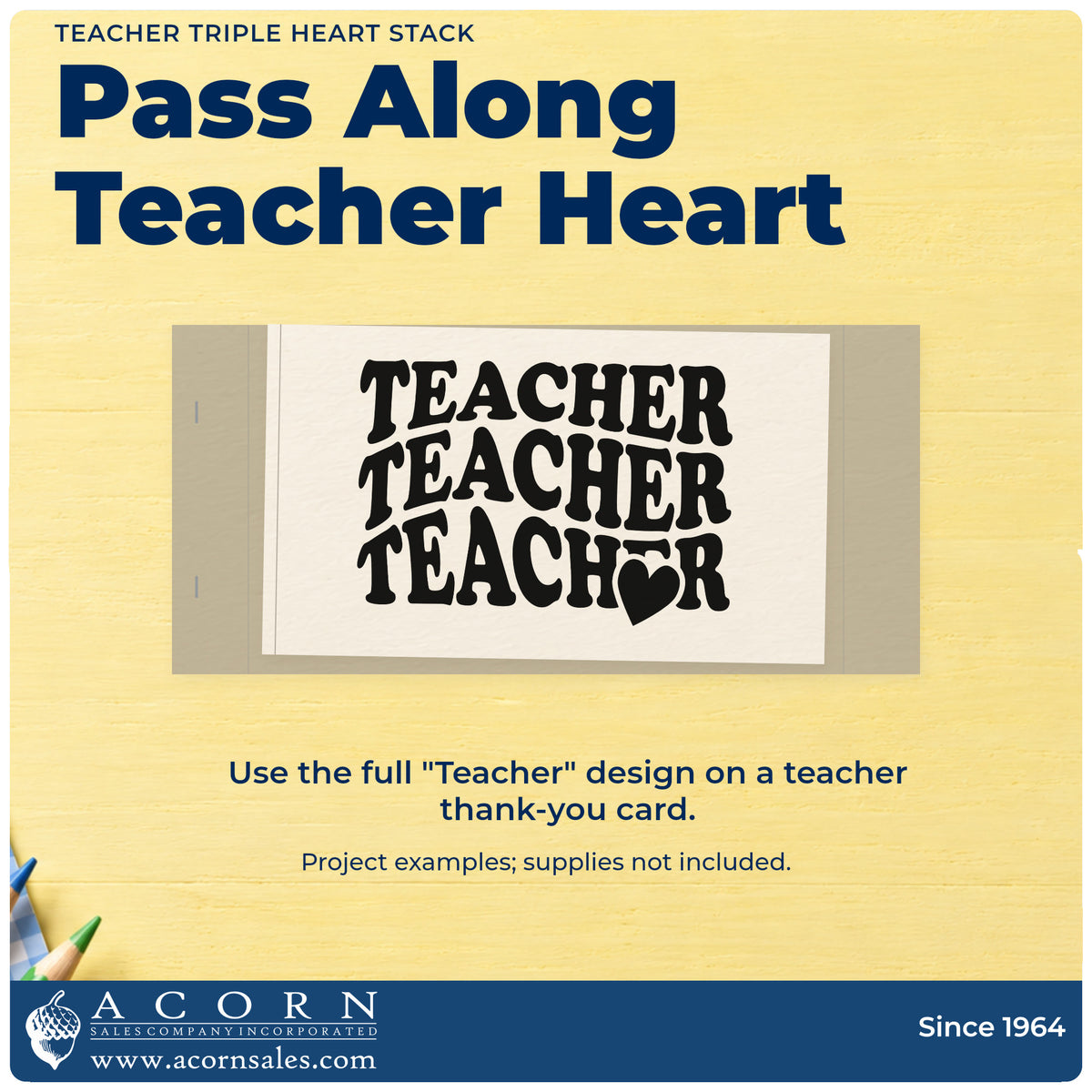 A finished handmade project stamped with the Teacher Triple Heart Stack Pre-Inked Stamp – PSI, ideal for trio gift tags.