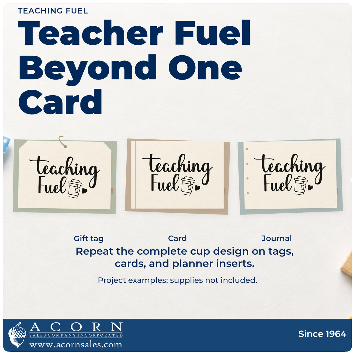 Three project examples made with the Teaching Fuel With Hearts Stamp - Premium Vintage Pro Wooden, including sleeve wrap crafts.