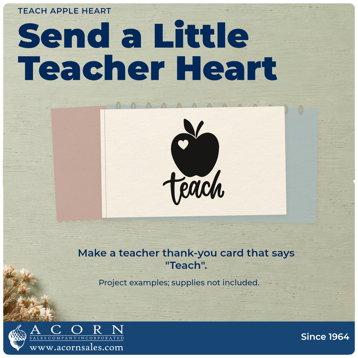 A finished handmade project stamped with the Teach Apple Heart Self-Inking Stamp, ideal for simple gift tags.