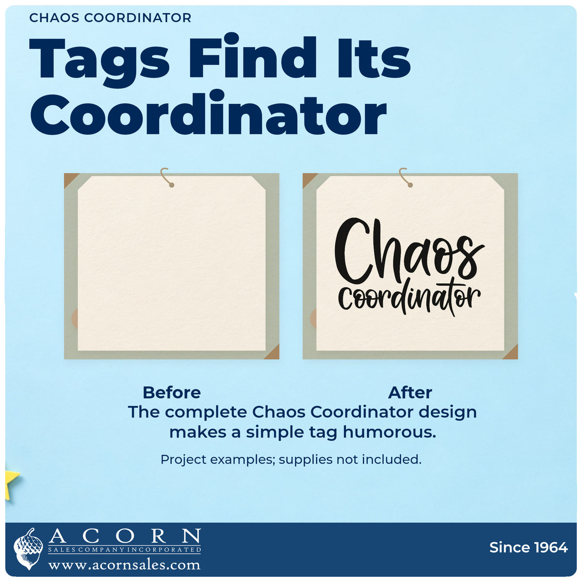 Before and after of a plain item finished with the Chaos Coordinator Rubber Stamp – Duo Hand, a quick upgrade for emergency bin labels.