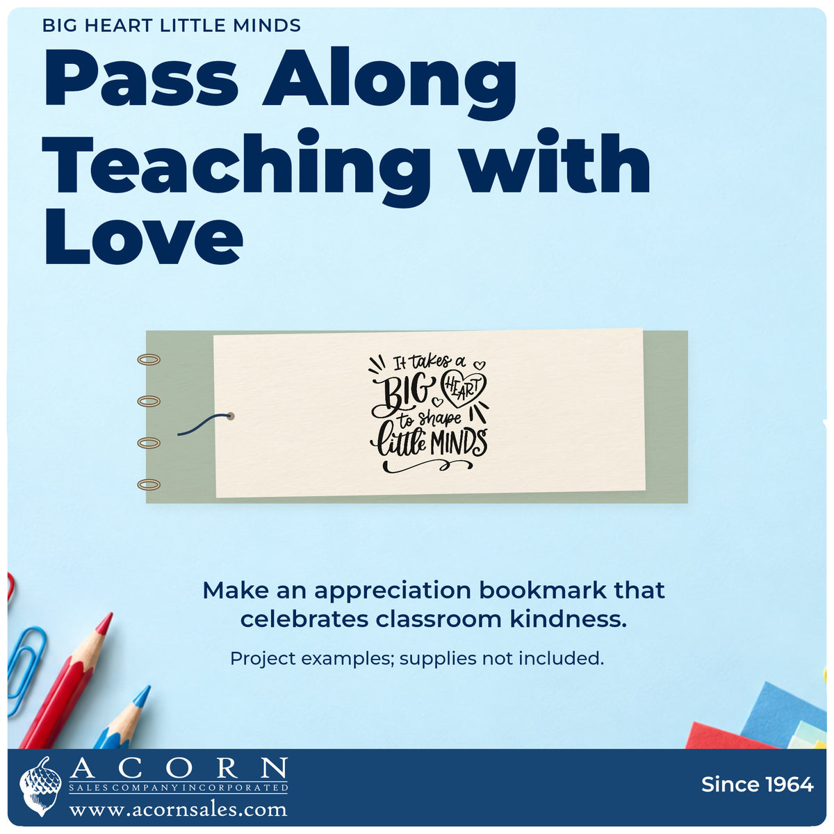 A finished handmade project stamped with the Premium Wooden Big Heart Little Minds Stamp - Vintage Pro, ideal for enrollment gift tags.