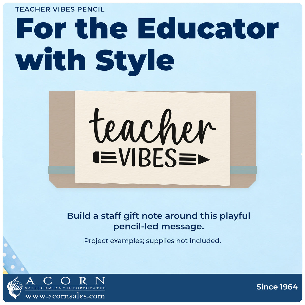 A finished handmade project stamped with the Teacher Vibes Pencil Premium Wood-Mounted Stamp - Vintage Pro, ideal for slate board tags.