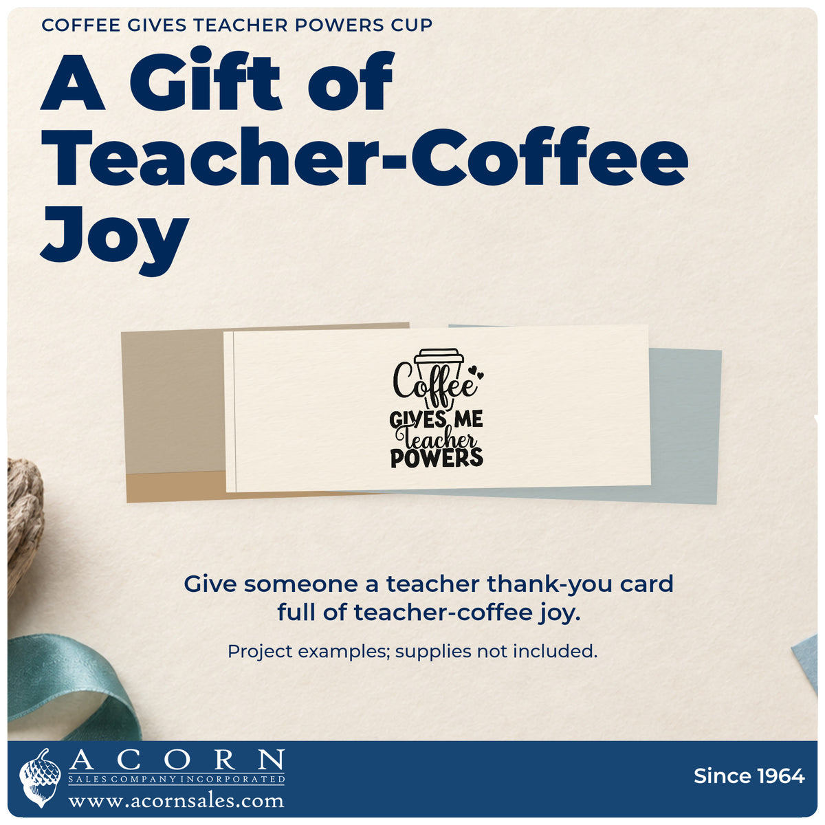 A finished handmade project stamped with the Coffee Gives Teacher Powers Cup Rubber Stamp – Duo Hand, ideal for bulk order tags.