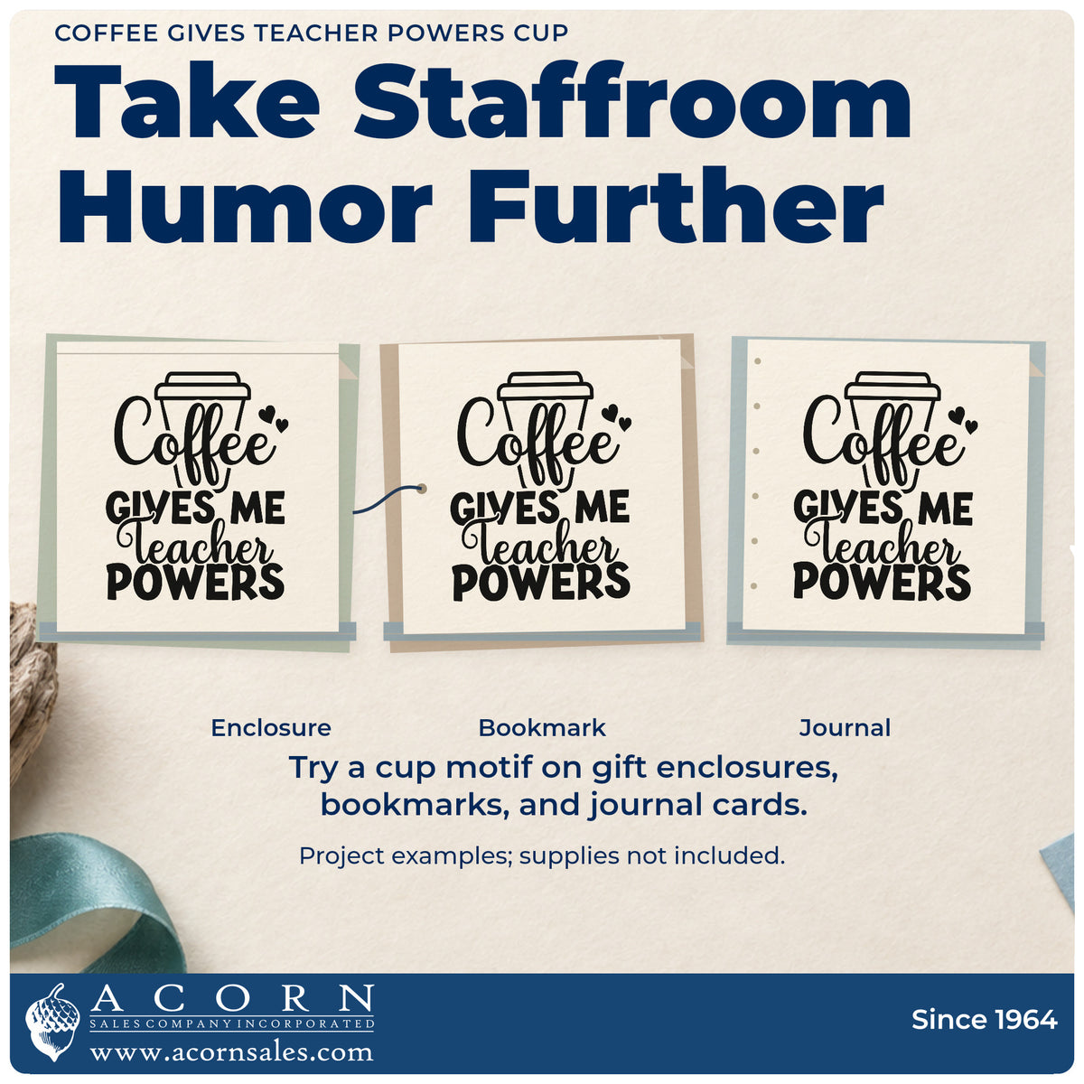 Three project examples made with the Coffee Gives Teacher Powers Cup Rubber Stamp – Duo Hand, including stencil cup crafts.
