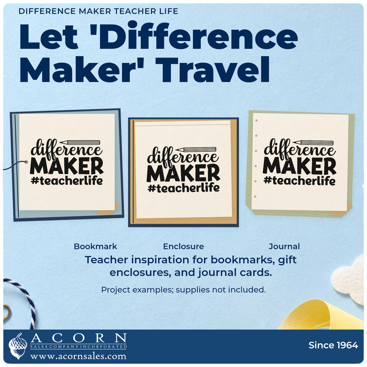 Three project examples made with the Difference Maker Teacher Life Pencil Stamp – Premium Vintage Pro Wooden, including pin button crafts.