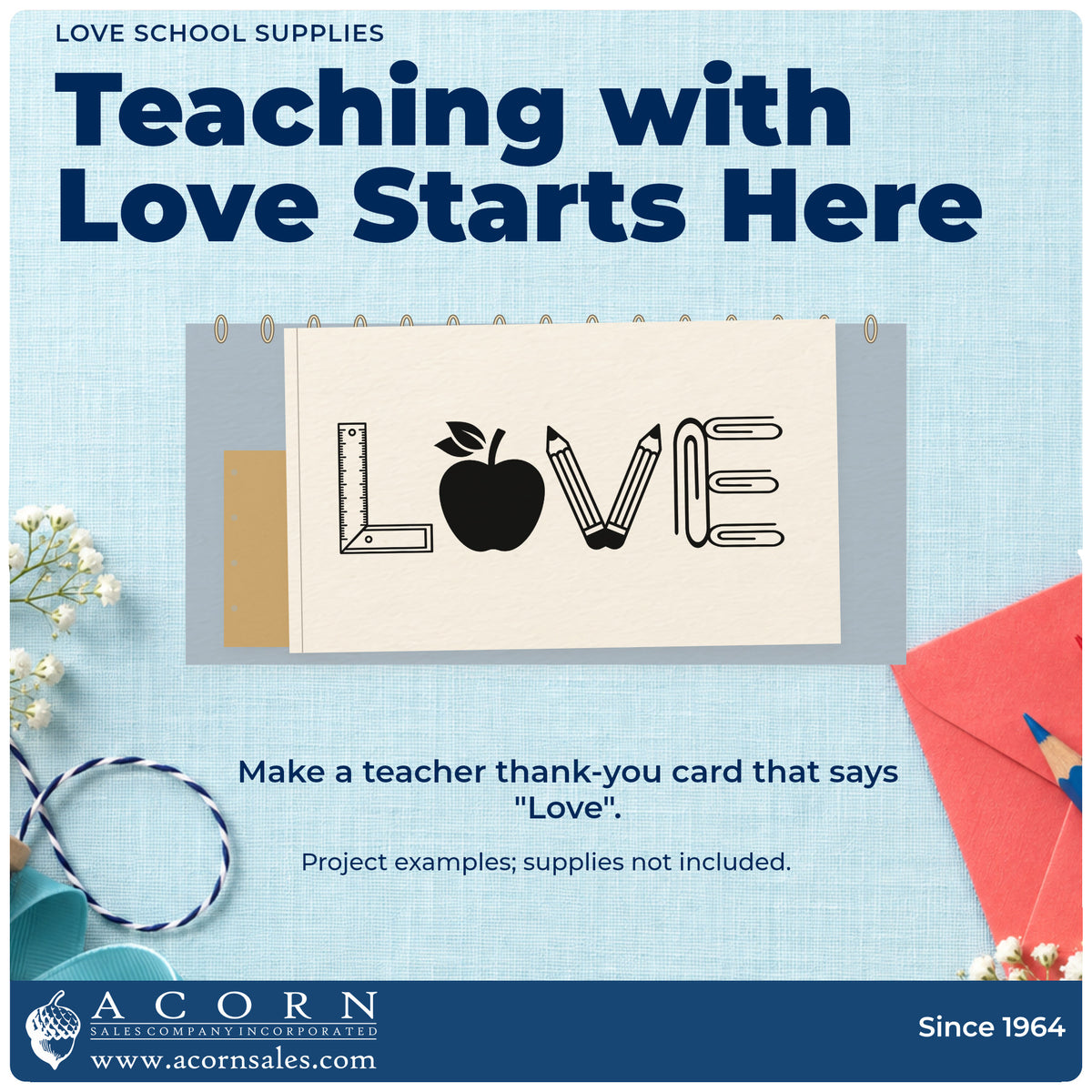 A finished handmade project stamped with the Love School Supplies Rubber Stamp – Wood Handle, ideal for school list tags.
