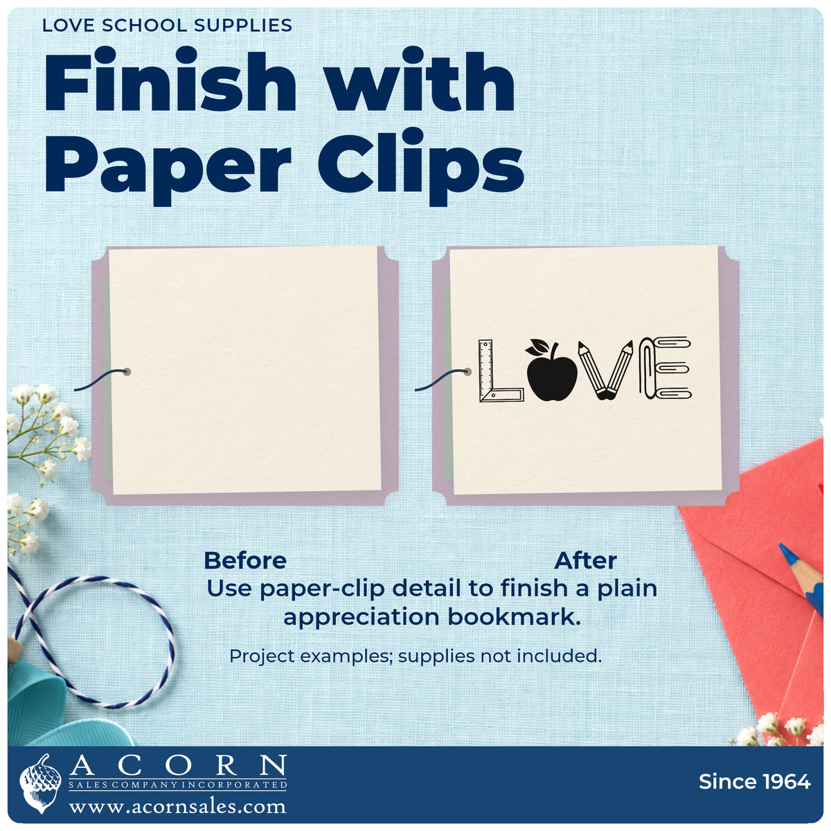 Before and after of a plain item finished with the Love School Supplies Rubber Stamp – Wood Handle, a quick upgrade for drawer tray labels.