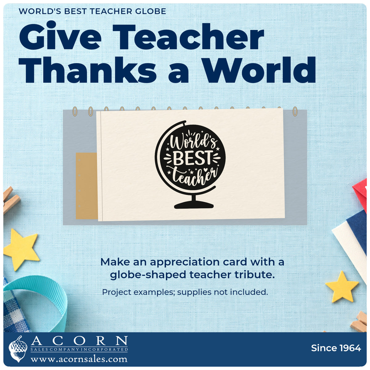 A finished handmade project stamped with the World's Best Teacher Globe With Stars Stamp – Self-Inking, ideal for award base tags.