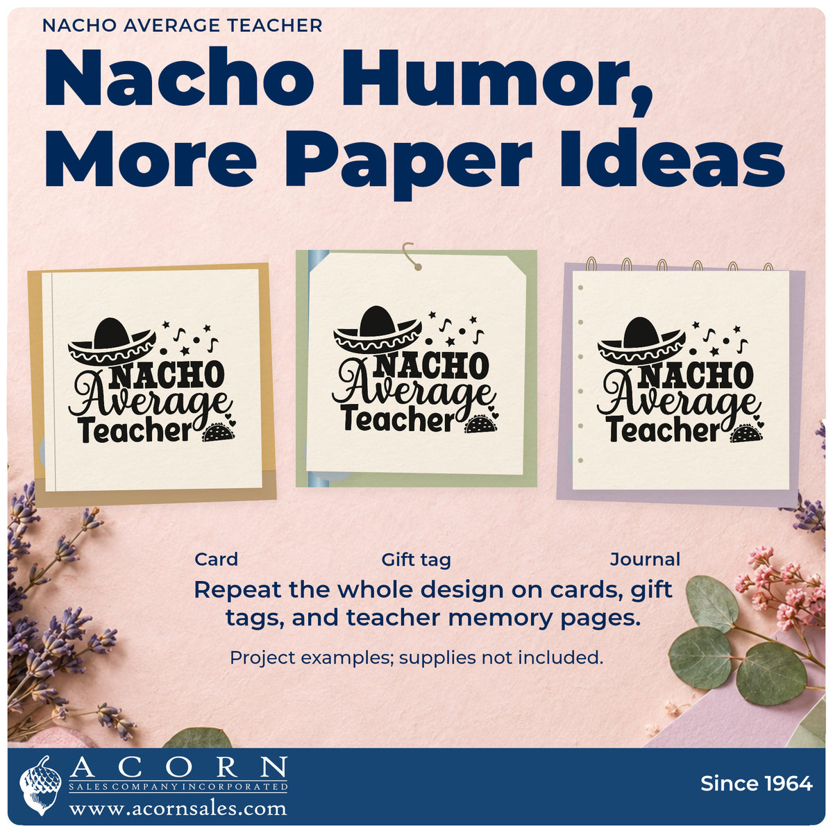 Three project examples made with the Nacho Average Teacher With Stars Craft Stamp – Self-Inking, including salsa jar labels.