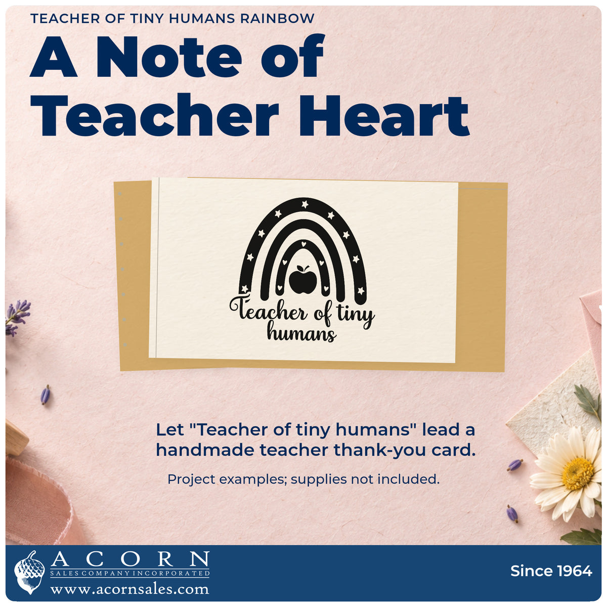 A finished handmade project stamped with the Teacher Of Tiny Humans Rainbow Apple Stamp – Premium Vintage Pro Wooden, ideal for nap chart tags.