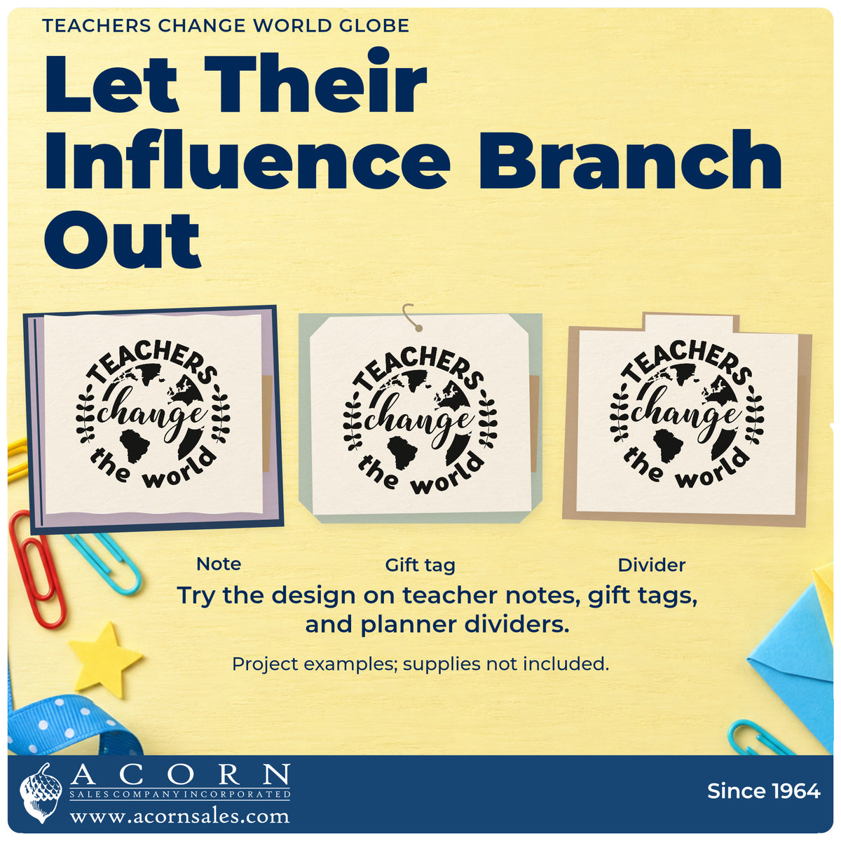 Three project examples made with the Teachers Change World Globe Botanical Sprig Craft Stamp – Self-Inking, including compost bin labels.