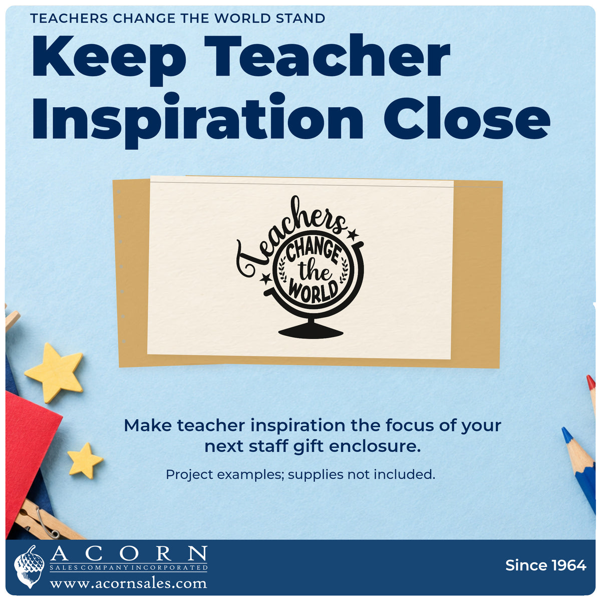 A finished handmade project stamped with the Teachers Change The World Stand Rubber Stamp – Duo Hand, ideal for award plinth tags.
