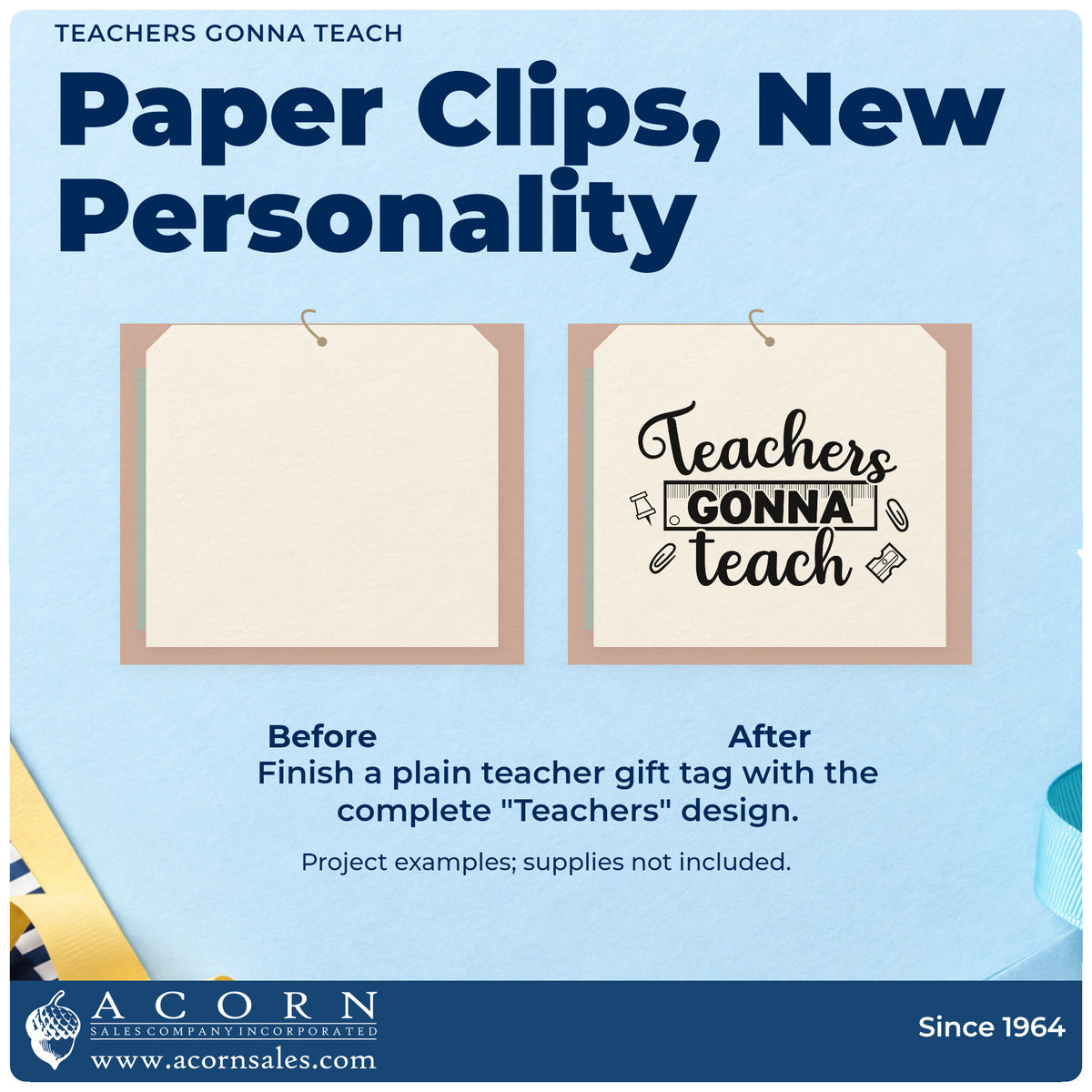 Before and after of a plain item finished with the Teachers Gonna Teach Frame Accent Duo Hand Stamp, a quick upgrade for paperwork seals.