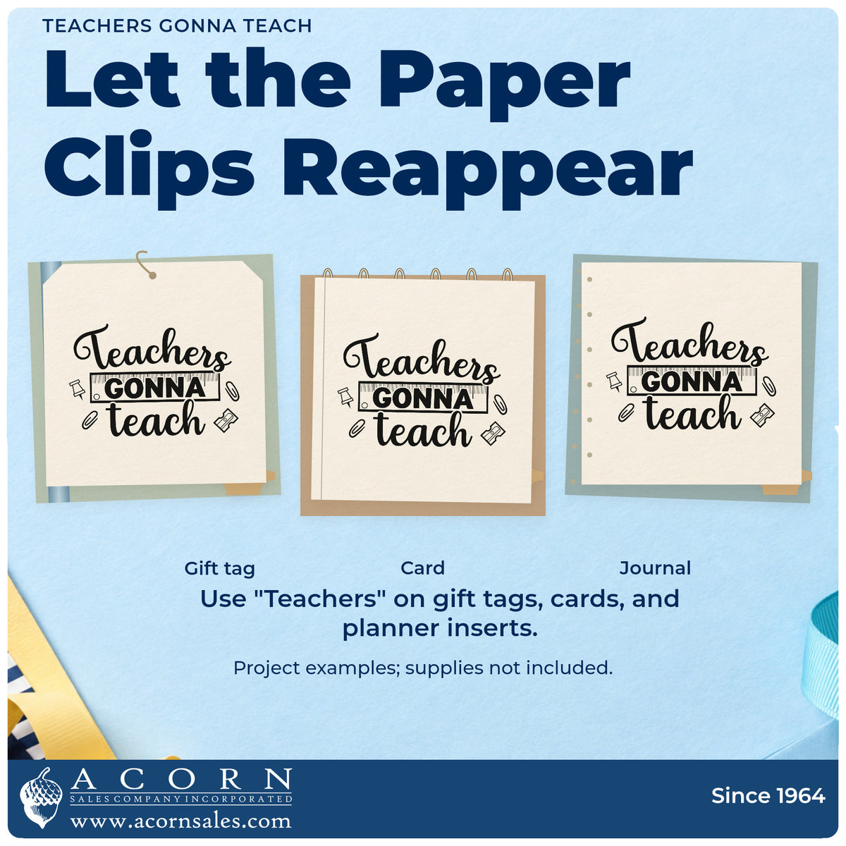 Three project examples made with the Teachers Gonna Teach Frame Accent Stamp – Self-Inking, including binder spine labels.