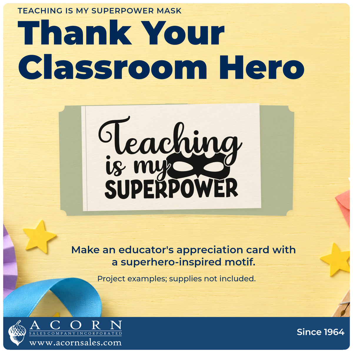 A finished handmade project stamped with the Teaching Is My Superpower Mask Superhero Motif Stamp – Premium Vintage Pro Wooden, ideal for dress up tags.