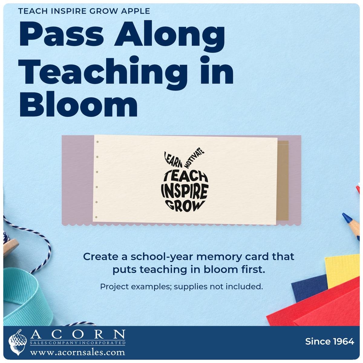 A finished handmade project stamped with the Teach Inspire Grow Apple Premium Wood-Mounted Stamp – Vintage Pro, ideal for verb wall tags.