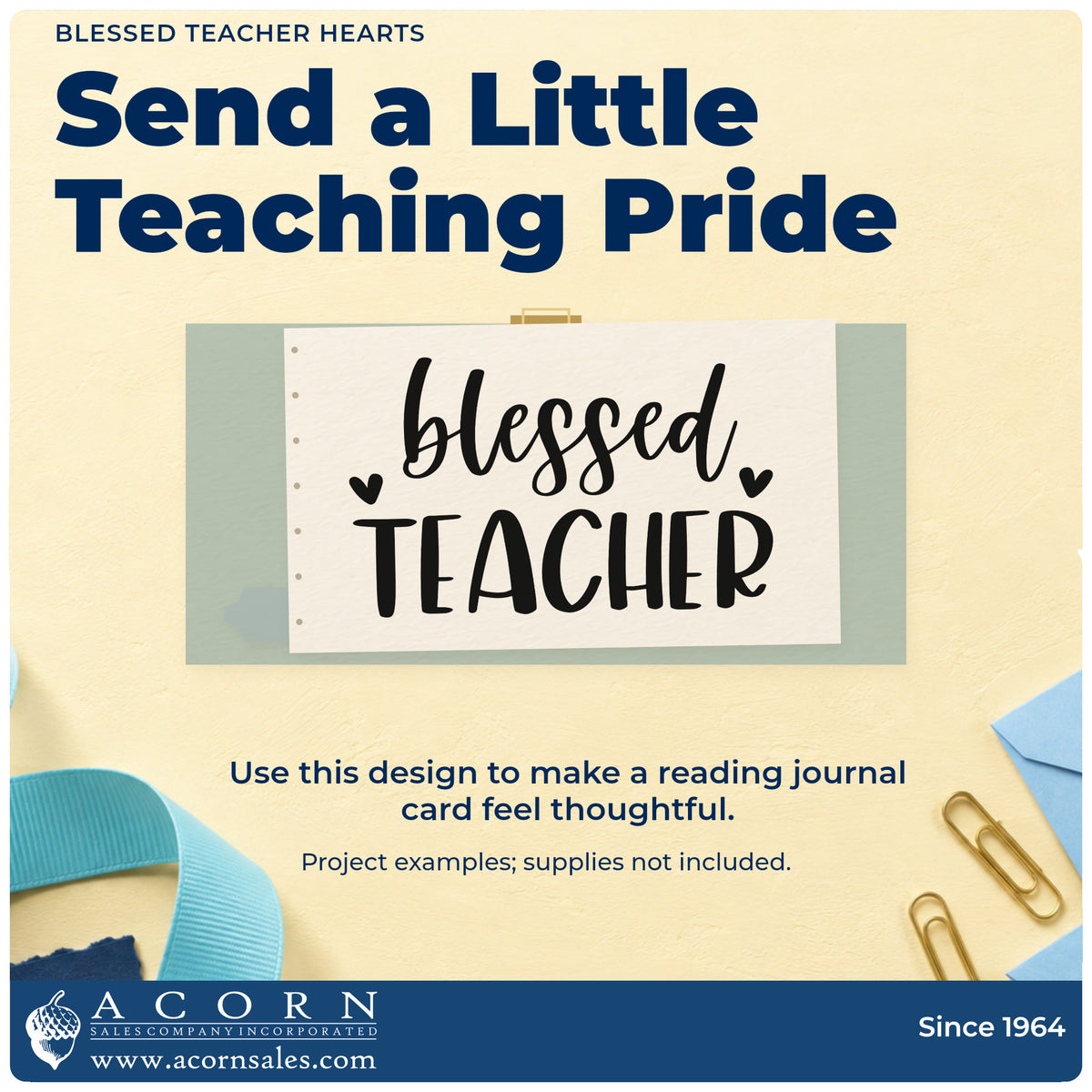 A finished handmade project stamped with the Blessed Teacher Hearts Script Lettering PSI Pre-Inked Stamp, ideal for bulk class tags.