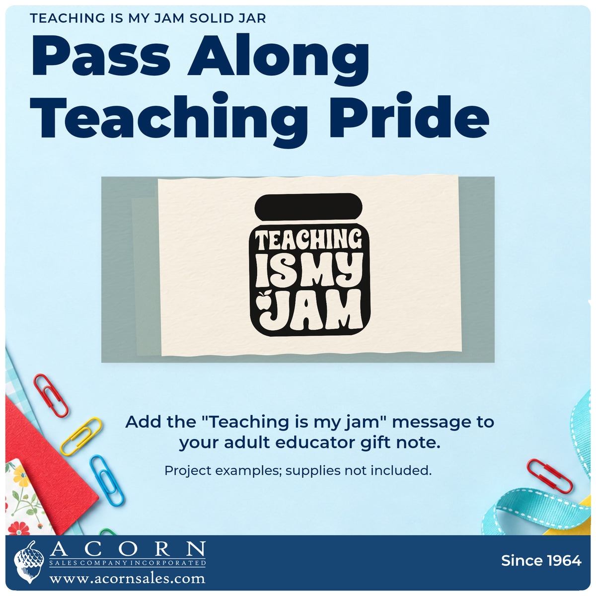 A finished handmade project stamped with the Teaching Is My Jam Solid Jar Apple Stamp – Self-Inking, ideal for dark stock tags.