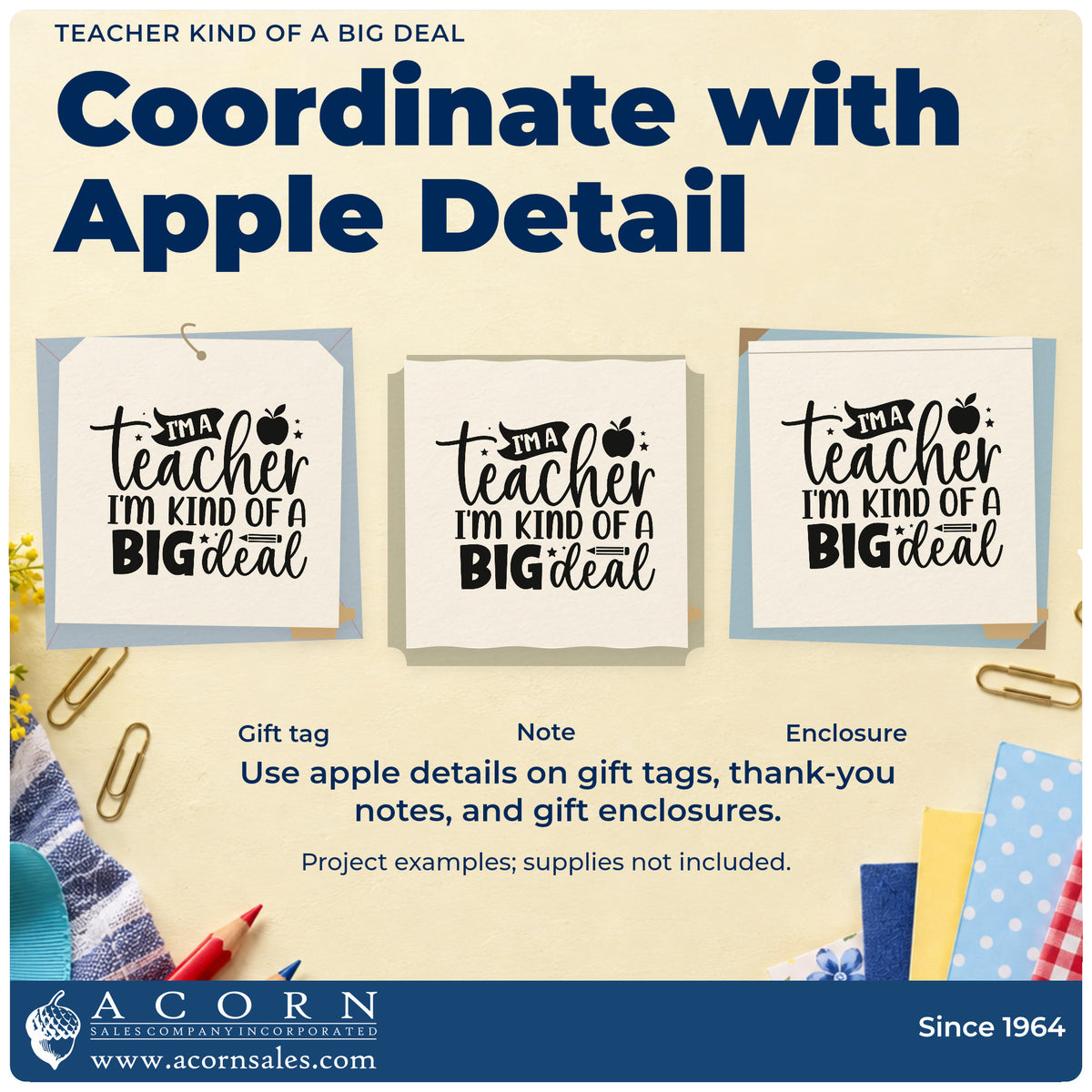 Three project examples made with the I'm A Teacher, I'm Kind Of A Big Deal Pre-Inked Stamp – PSI, including popcorn box labels.