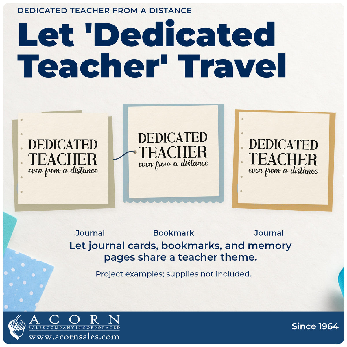 Three project examples made with the Vintage Pro Dedicated Teacher From A Distance Premium Wooden Stamp, including webcam ring labels.