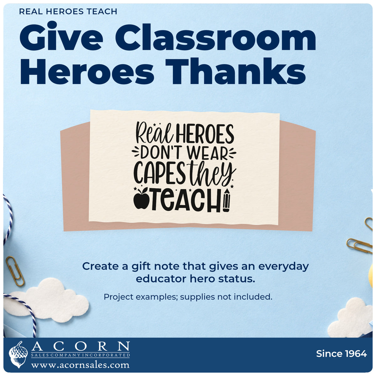 A finished handmade project stamped with the Real Heroes Teach Stamp – Self-Inking, ideal for thank you tags.