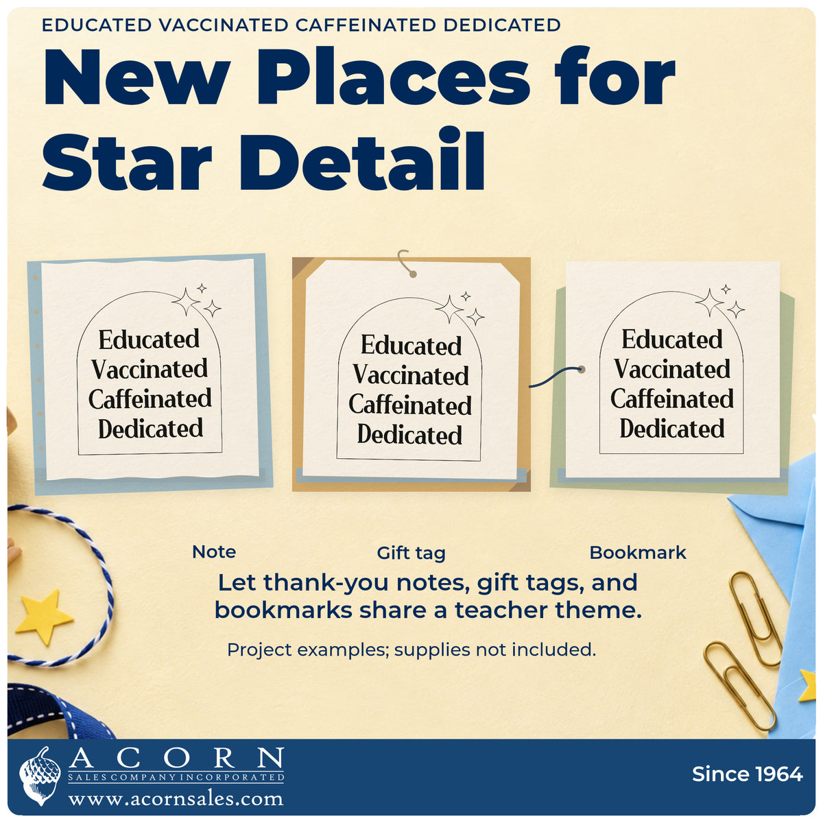 Three project examples made with the Premium Wooden Educated Vaccinated Caffeinated Dedicated With Sparkles Stamp – Vintage Pro, including motto plaque labels.
