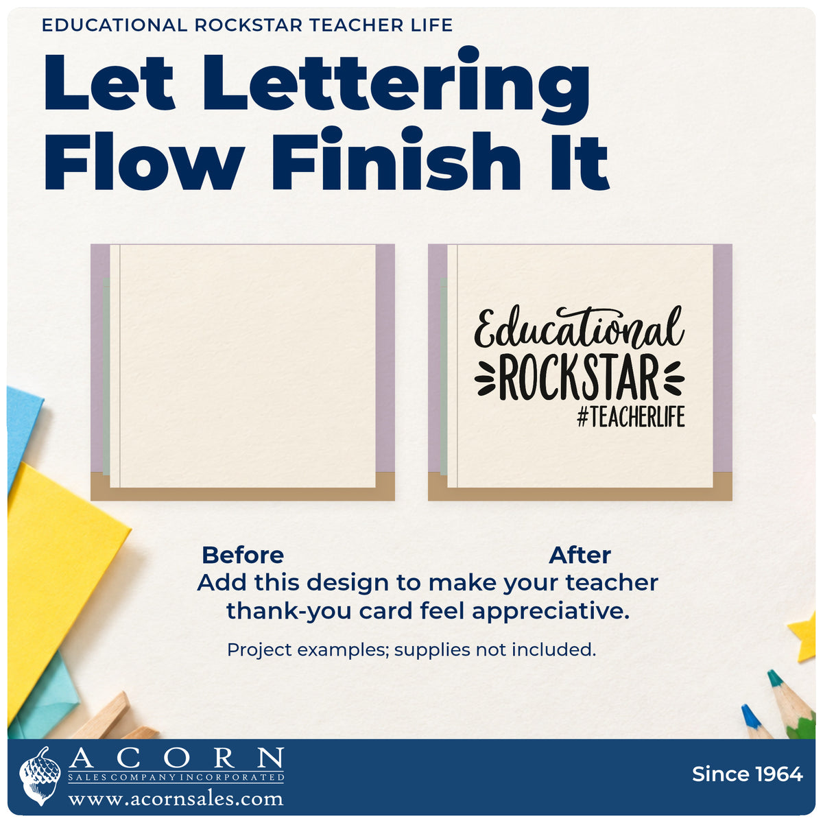 Before and after of a plain item finished with the Educational Rockstar Teacher Life Premium Wooden Stamp – Vintage Pro, a quick upgrade for ticket roll seals.