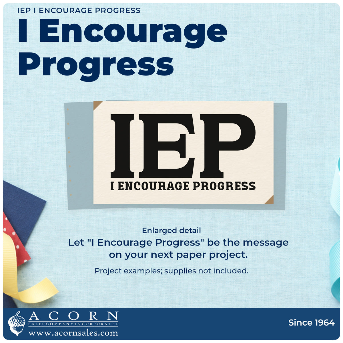Enlarged detail of the IEP I Encourage Progress Stamp – Premium Vintage Pro Wooden imprint. Oversized “IEP” initials sit above the small phrase “I Encourage Progress.”